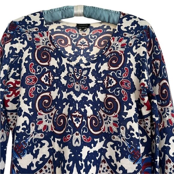 Talbots Merino Wool XS Paisley Damask Lightweight Long Sleeve Sweater Blue Red - Picture 3 of 6